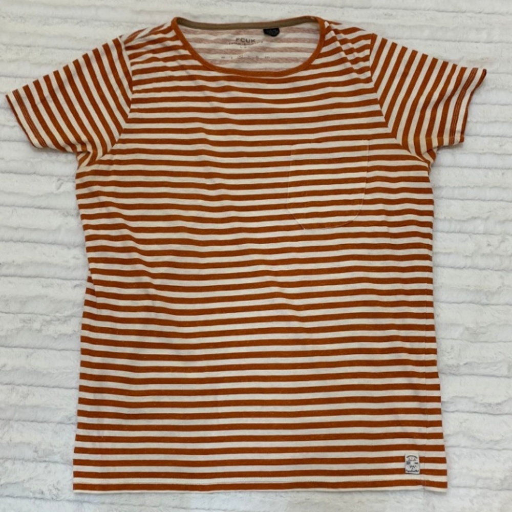 Striped Short Sleeve Tee - Orange and White